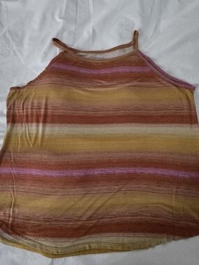 Striped Halter Tank Top in Mustard, Rust & Pink - Unbranded